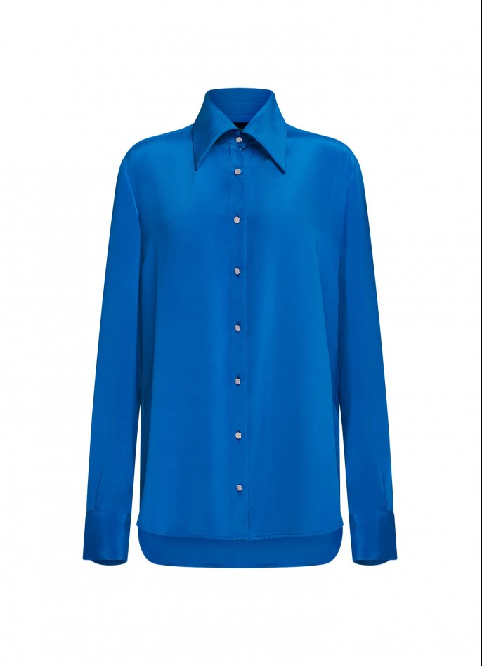 PRUSSIAN BLUE SILK RELAXED-FIT SHIRT